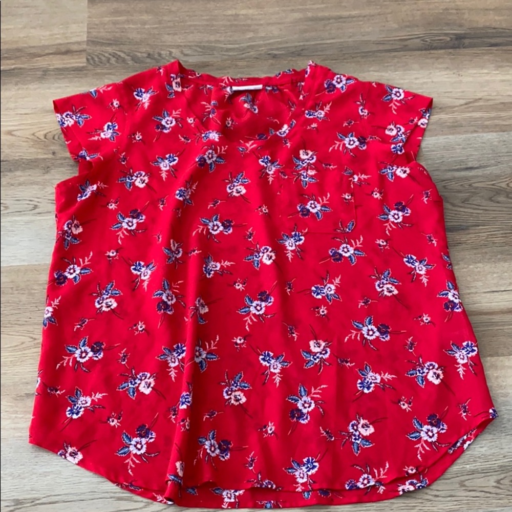 Liz Claiborne Red Floral Cap Sleeve Top